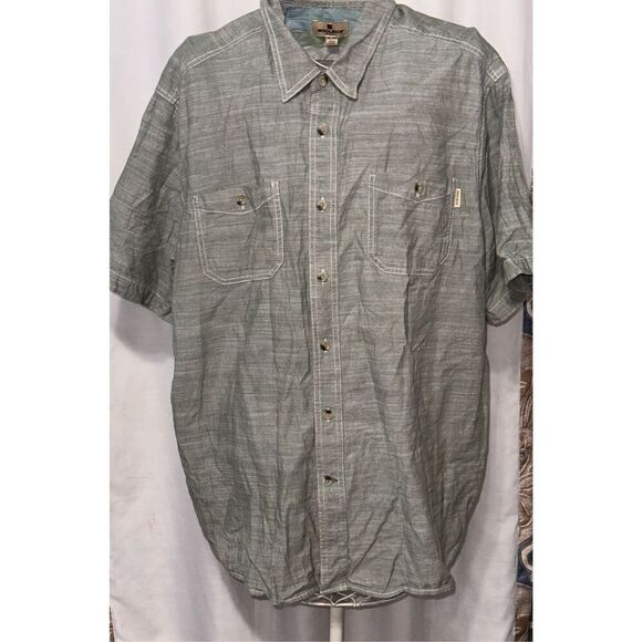 Nice Woolrich Short Sleeve Static Heathered Gray/grreen Button Down Shirt Men’s - Picture 1 of 7